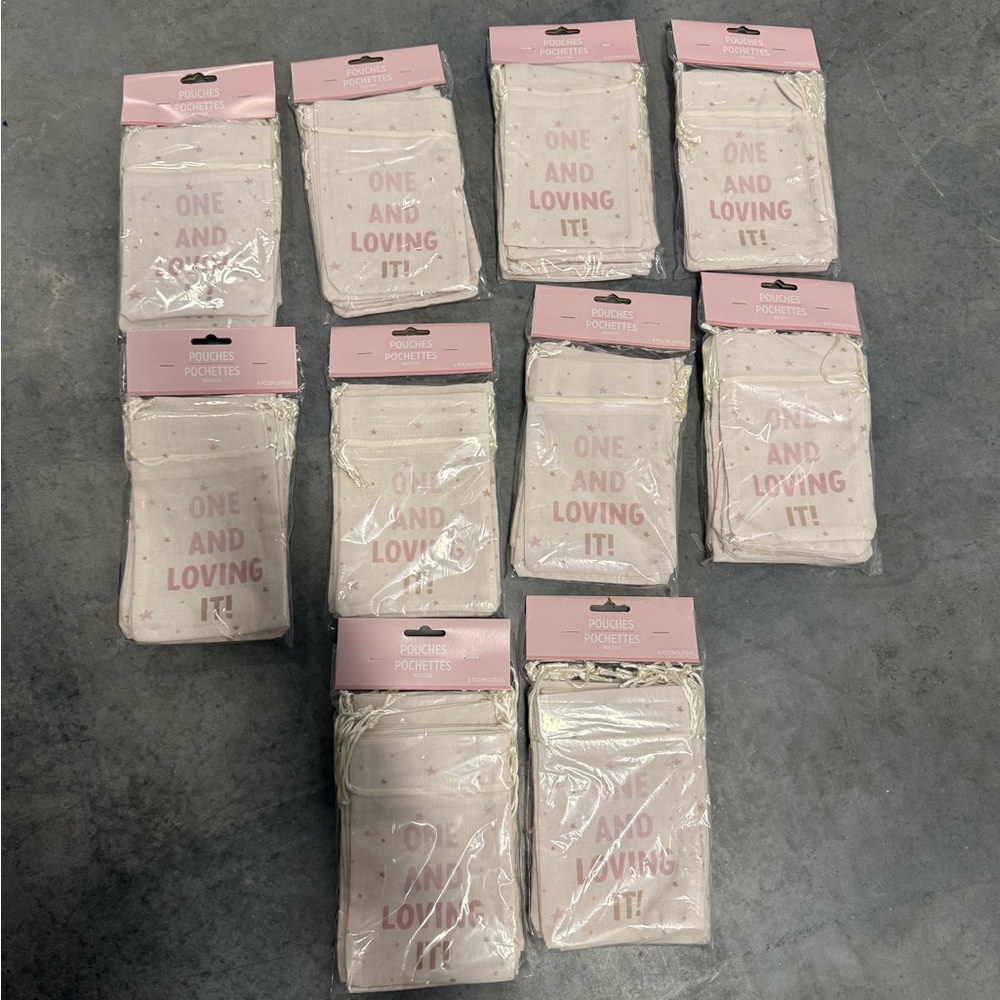 Pink "One and Loving It!" Pouches - Set of Birthday Favor Pouch Lot